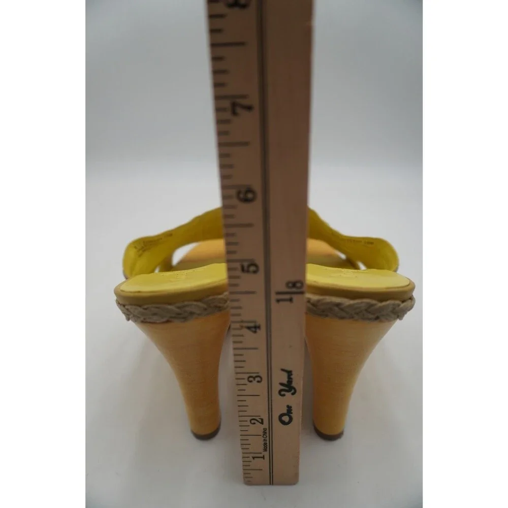 Cole Haan Yellow Woven Leather Wedge Slide Sandals Comfort Open Toe Mules Sz 10B